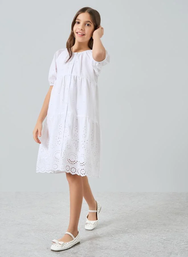 Styli Girls Off-White Embroidered A-Line Midi Dress